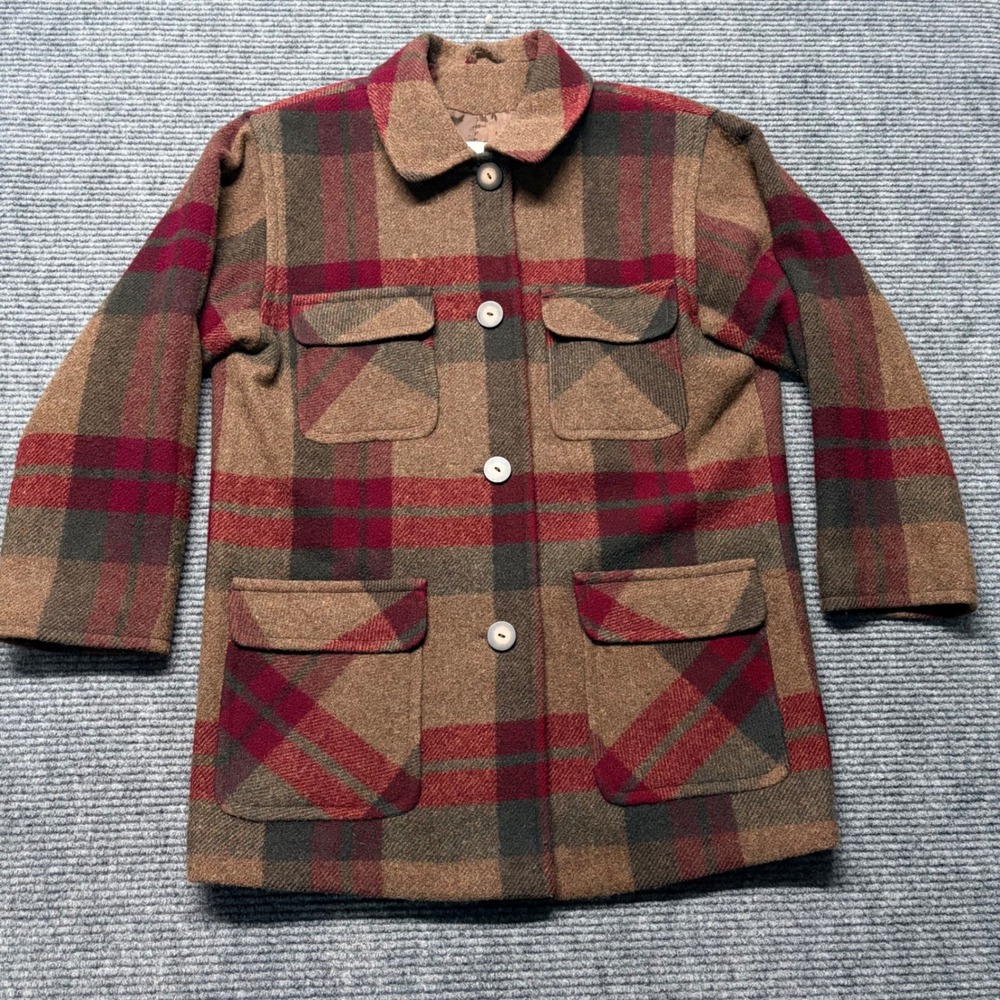 Vintage Eddie Bauer USA Made Plaid Wool Blend Chore Jacket Coat Womens Medium